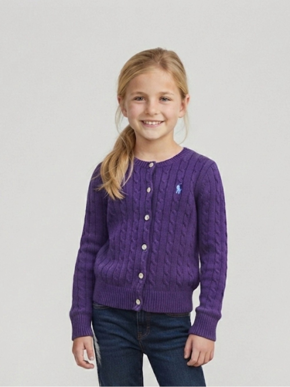 Polo by Ralph Lauren Girls  Purple Cable-Knit Cardigan Logo 10-12 years